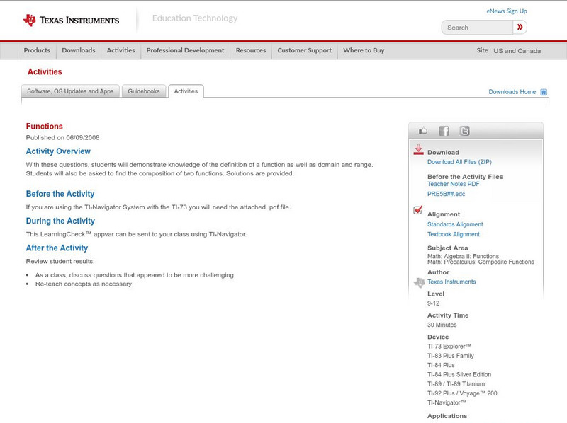 Texas Instruments: Functions Activity Texas Instruments: Functions Activity