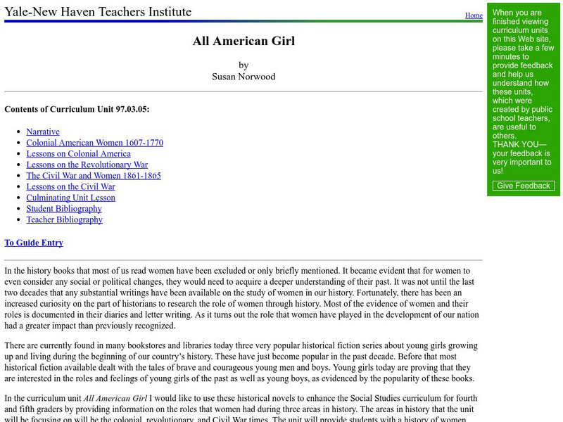 Yale New Haven Teachers Institute: All American Girl Lesson Plan Yale New Haven Teachers Institute: All American Girl Lesson Plan