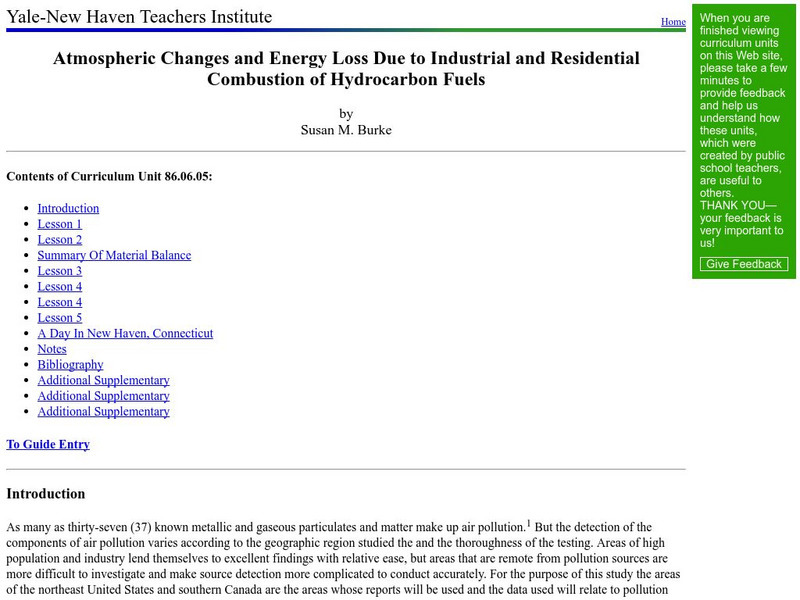 Yale New Haven Teachers Institute: Atmospheric Changes Lesson Plan Yale New Haven Teachers Institute: Atmospheric Changes Lesson Plan