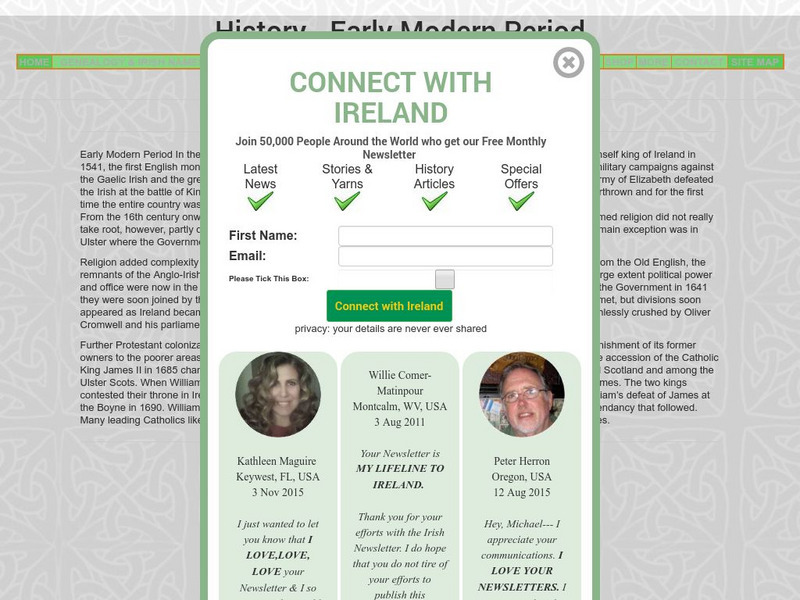 History Early Modern Period (Ireland) Handout History Early Modern Period (Ireland) Handout