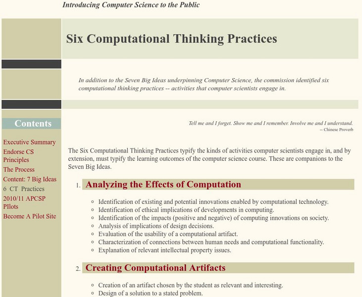 University of Washington: Cs: Six Computational Thinking Practices Article