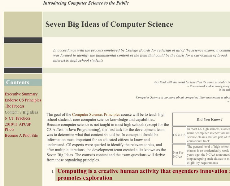 University of Washington: Cs: Seven Big Ideas of Computer Science Article University of Washington: Cs: Seven Big Ideas of Computer Science Article