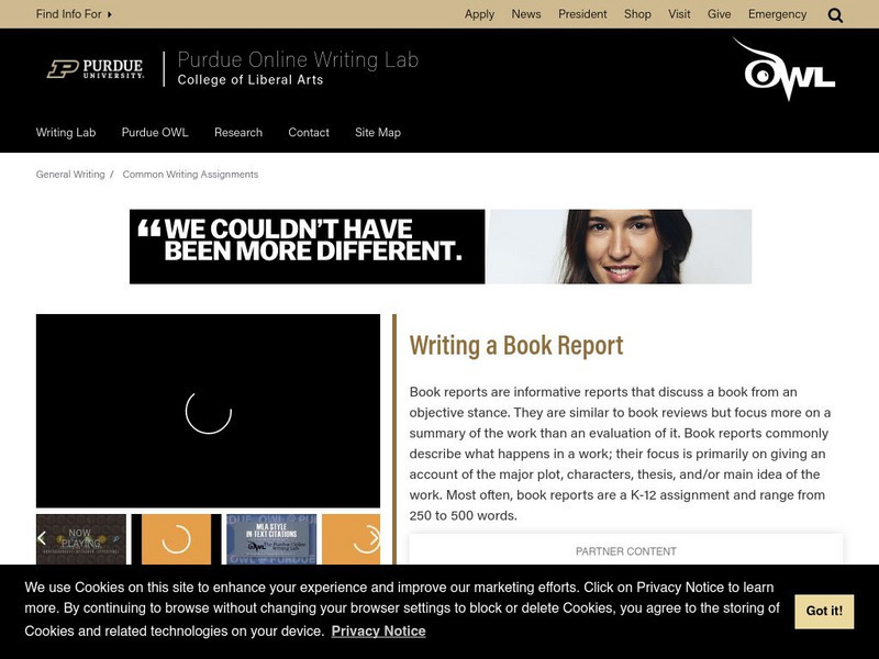 Purdue University Owl: Common Writing Assignments: Book Report Activity Purdue University Owl: Common Writing Assignments: Book Report Activity