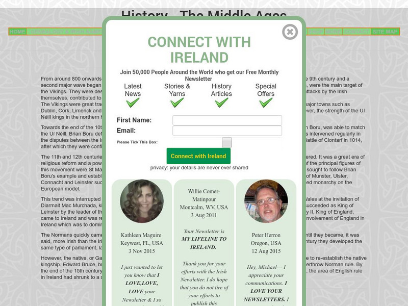 Histroy the Middle Ages (Ireland) Handout Histroy the Middle Ages (Ireland) Handout