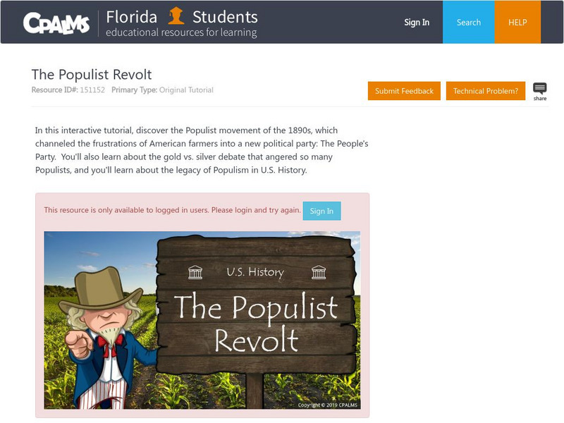 Florida State University Cpalms: Florida Students: u.s. History: The Populist Revolt Unit Plan Florida State University Cpalms: Florida Students: u.s. History: The Populist Revolt Unit Plan