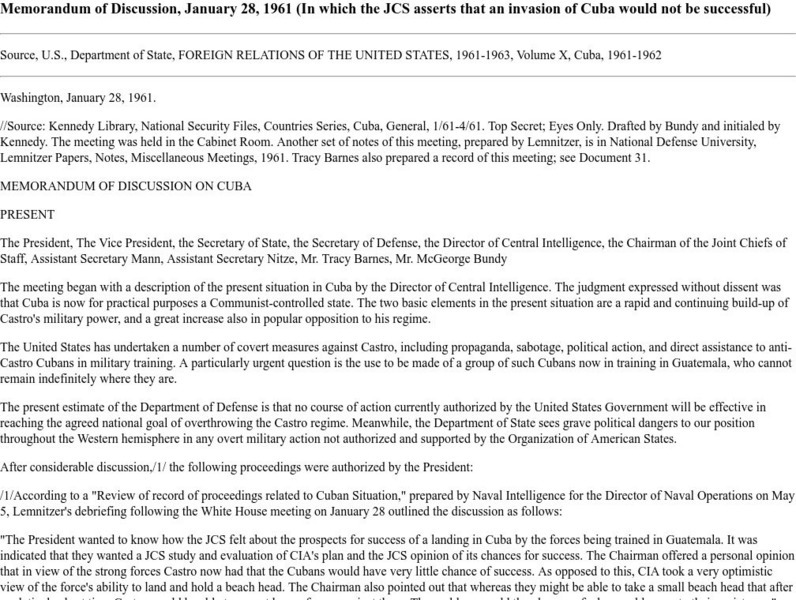 International Relations: Memorandum of Discussion: January 28, 1961 Primary International Relations: Memorandum of Discussion: January 28, 1961 Primary
