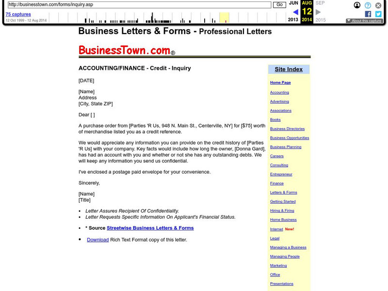 Business Letters & Forms: Credit Inquiry Activity Business Letters & Forms: Credit Inquiry Activity