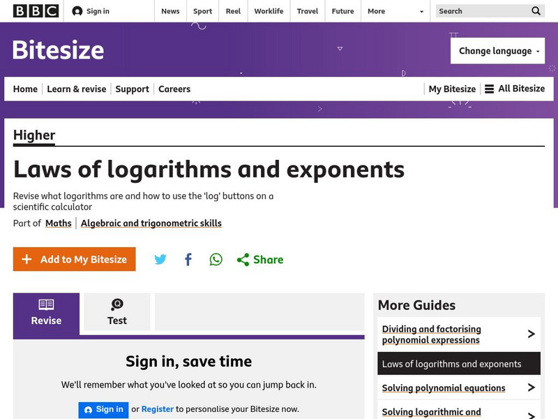 Bbc: Higher Bitesize Maths: Logarithms Activity Bbc: Higher Bitesize Maths: Logarithms Activity