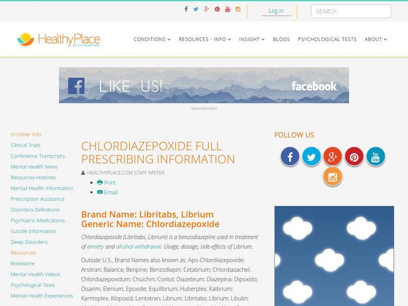 Healthy Place: Chlordiazepoxide Handout Healthy Place: Chlordiazepoxide Handout