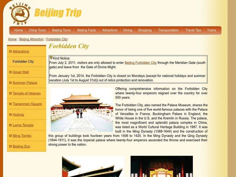 Tour of the Forbidden City Website Tour of the Forbidden City Website