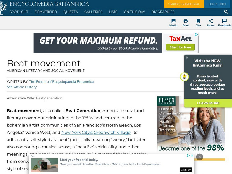 Encyclopedia Britannica: Beat Movement Handout Encyclopedia Britannica: Beat Movement Handout