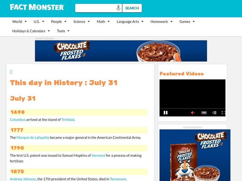 Fact Monster: Today in History Handout Fact Monster: Today in History Handout