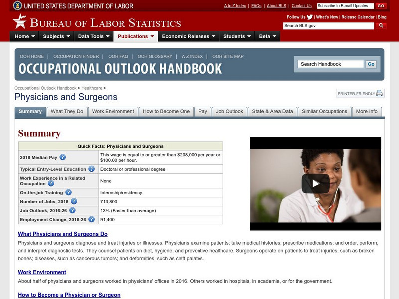 Bureau of Labor Statistics: Physicians and Surgeons Handout Bureau of Labor Statistics: Physicians and Surgeons Handout