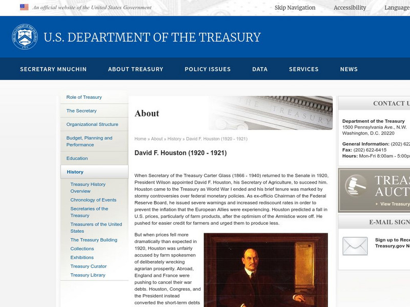 Secretaries of the Treasury: David F. Houston Handout Secretaries of the Treasury: David F. Houston Handout