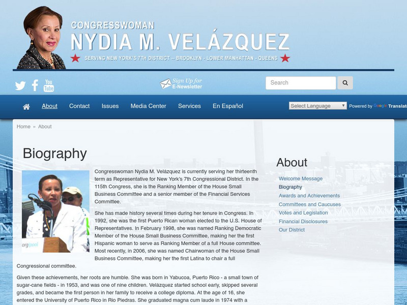 House of Representatives: Congresswoman Nydia M. Velazquez Handout