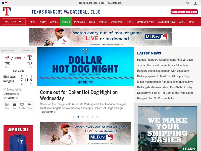 Texas Rangers Official Site Website