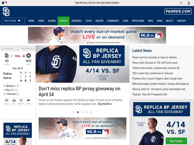 San Diego Padres the Official Site Website