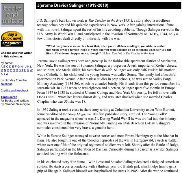 Author's Calendar: J. D. Salinger Website Author's Calendar: J. D. Salinger Website