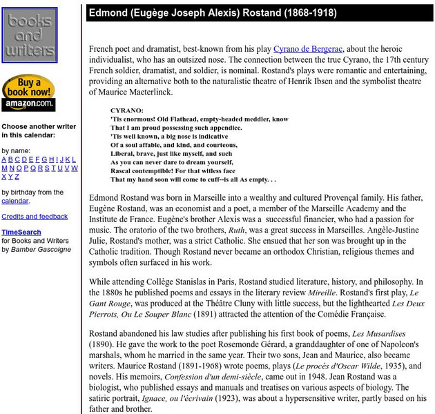 Author's Calendar: Edmond Rostand Website Author's Calendar: Edmond Rostand Website