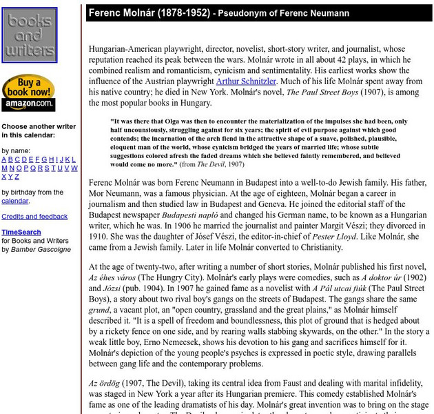 Author's Calendar: Molnar, Ferenc Website Author's Calendar: Molnar, Ferenc Website