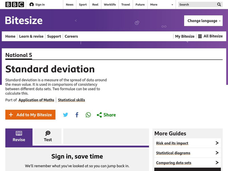 Bbc: Standard Deviation Unit Plan Bbc: Standard Deviation Unit Plan