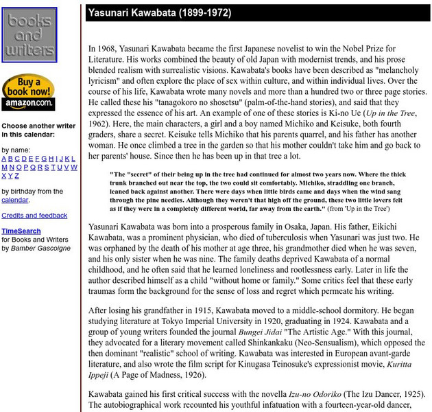 Author's Calendar: Yasunari Kawabata (1899 1972) Website Author's Calendar: Yasunari Kawabata (1899 1972) Website