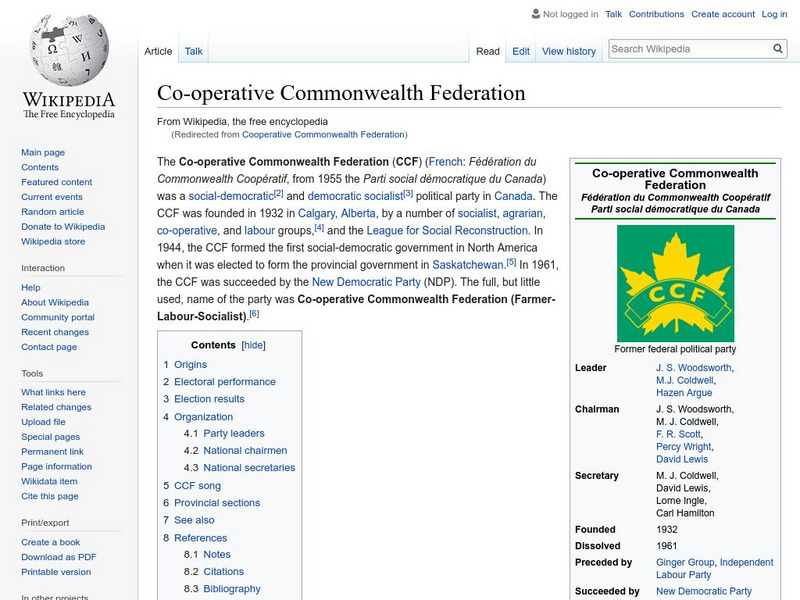 Wikipedia: Co Operative Commonwealth Federation Handout