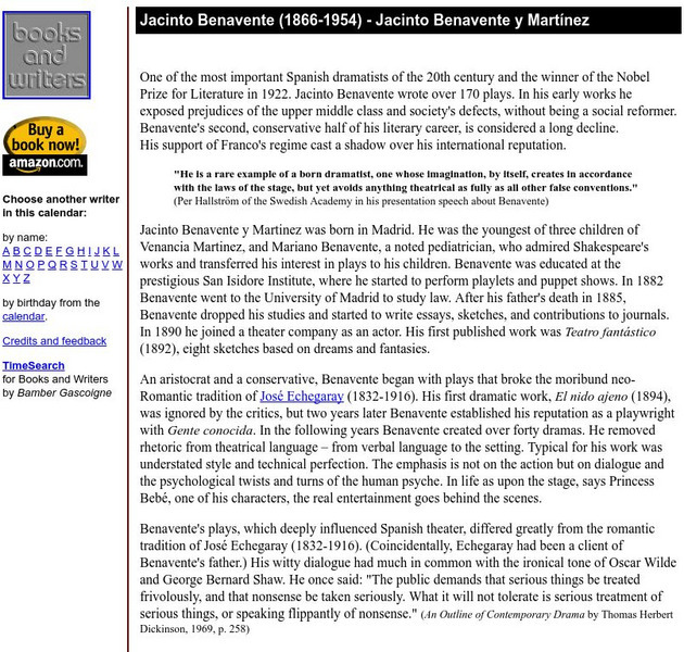 Author's Calendar: Kirjasto: Jacinto Benavente (1866 1954) Website Author's Calendar: Kirjasto: Jacinto Benavente (1866 1954) Website