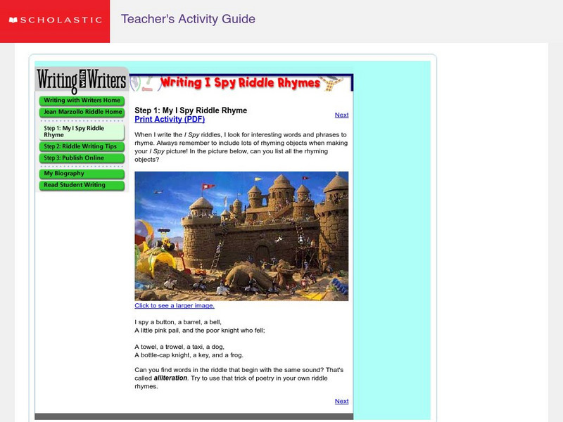 Scholastic: Writing With Writers: Writing I Spy Riddle Rhymes Unit Plan Scholastic: Writing With Writers: Writing I Spy Riddle Rhymes Unit Plan