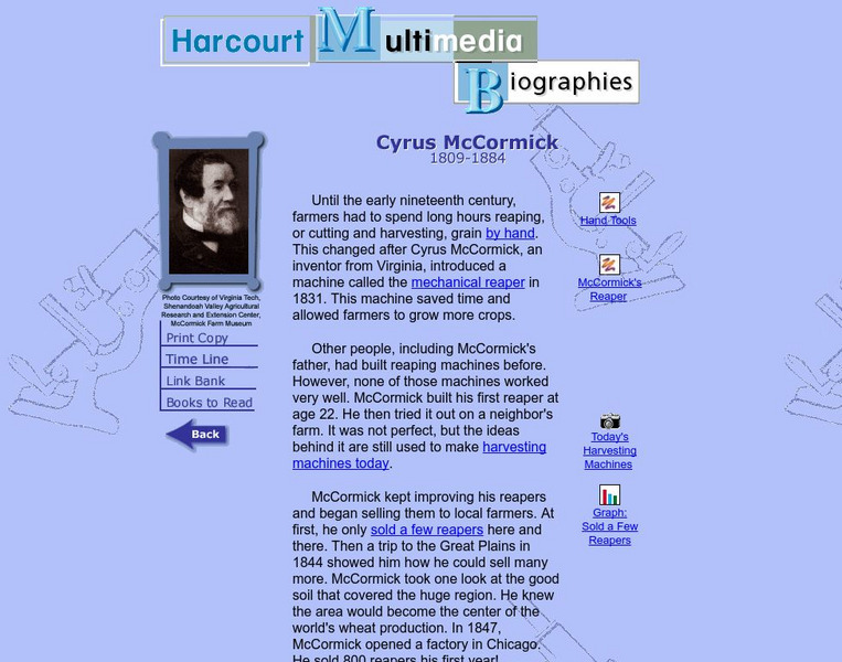 Harcourt: Biographies: Cyrus Mc Cormick Handout Harcourt: Biographies: Cyrus Mc Cormick Handout
