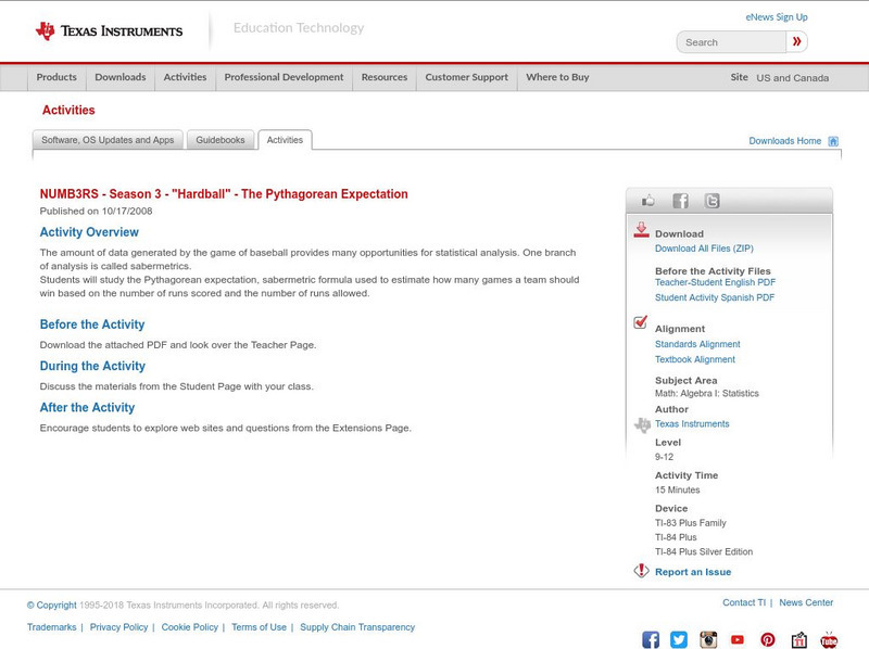 Texas Instruments: Numb3 Rs: The Pythagorean Expectation Activity Texas Instruments: Numb3 Rs: The Pythagorean Expectation Activity