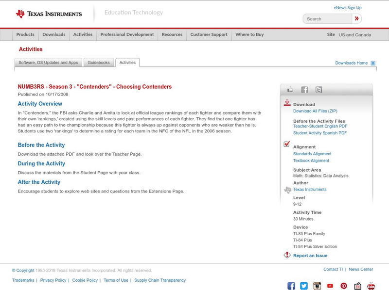 Texas Instruments: Numb3 Rs: Choosing Contenders Activity Texas Instruments: Numb3 Rs: Choosing Contenders Activity