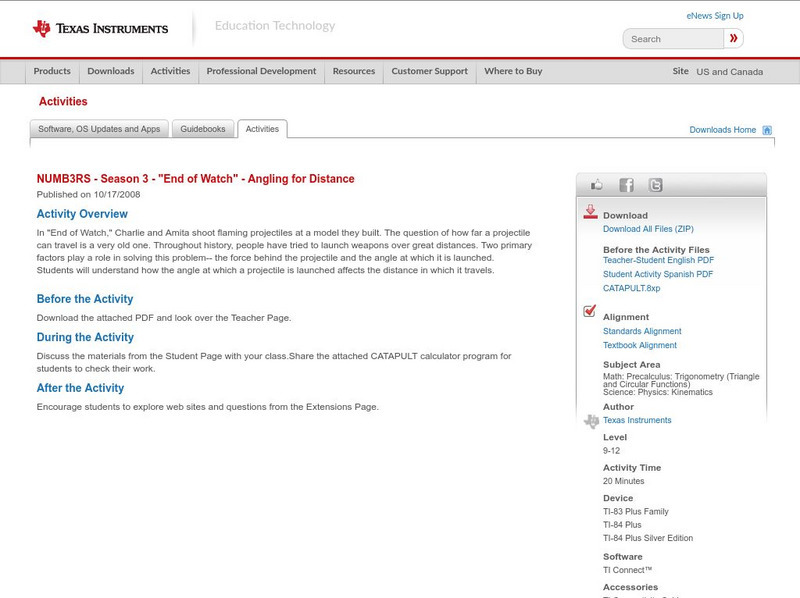 Texas Instruments: Numb3 Rs: Angling for Distance Activity Texas Instruments: Numb3 Rs: Angling for Distance Activity