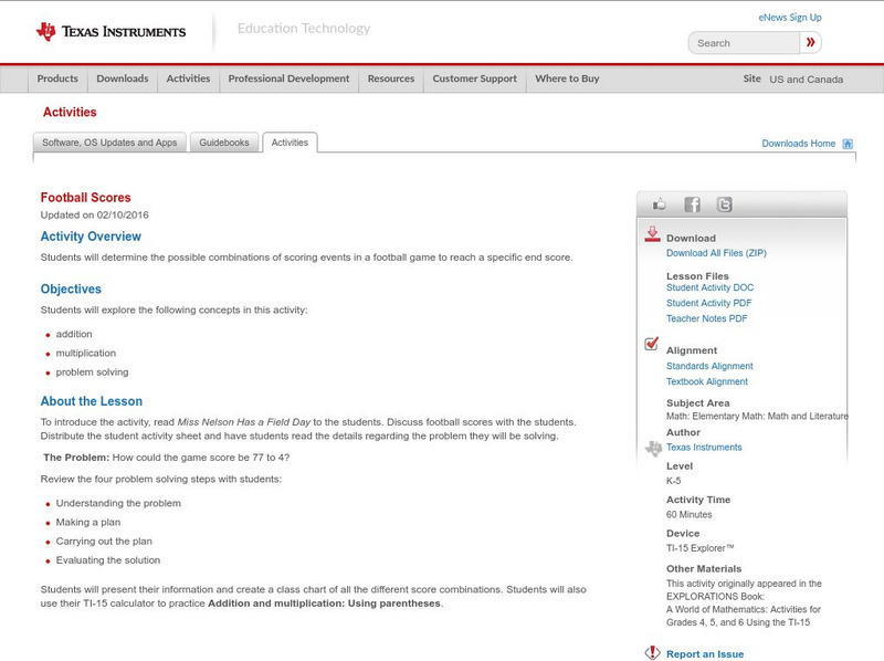 Texas Instruments: Football Scores Activity Texas Instruments: Football Scores Activity