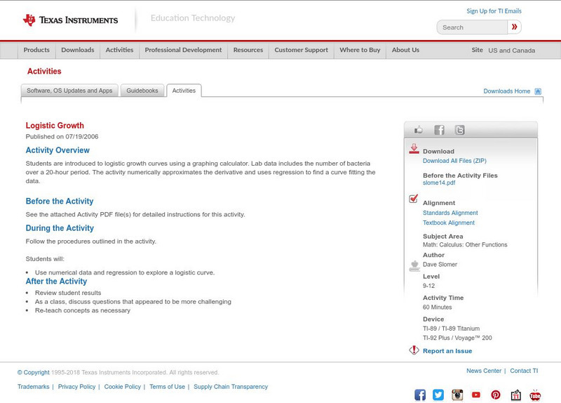 Texas Instruments: Logistic Growth Activity Texas Instruments: Logistic Growth Activity