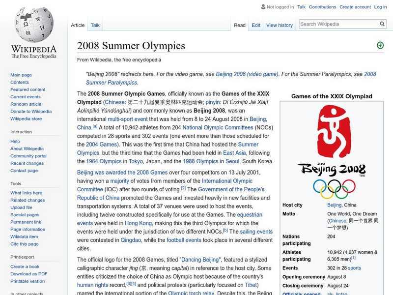 Wikipedia: 2008 Summer Olympics Handout