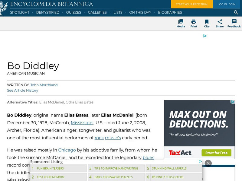Encyclopedia Britannica: Bo Diddley Handout Encyclopedia Britannica: Bo Diddley Handout