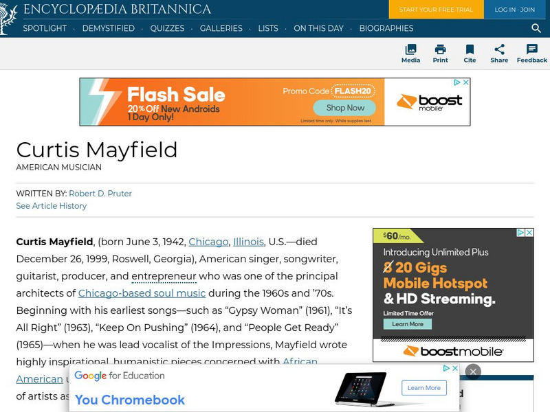 Encyclopedia Britannica: Curtis Mayfield Handout Encyclopedia Britannica: Curtis Mayfield Handout