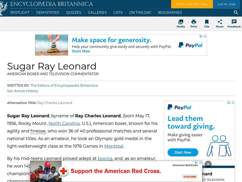 Encyclopedia Britannica: Sugar Ray Leonard Handout Encyclopedia Britannica: Sugar Ray Leonard Handout