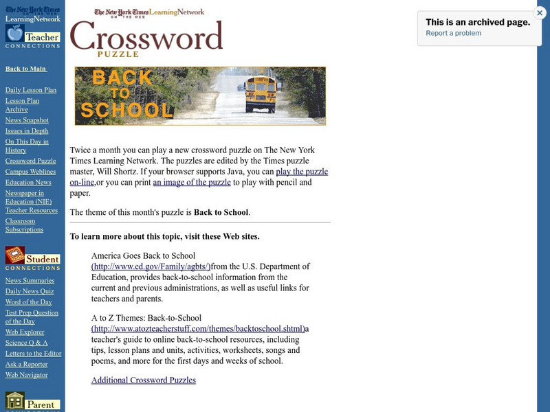 New York Times: Crossword Puzzle: Back to School Interactive