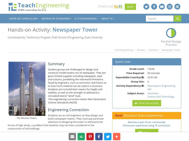 Teach Engineering: Newspaper Tower Activity