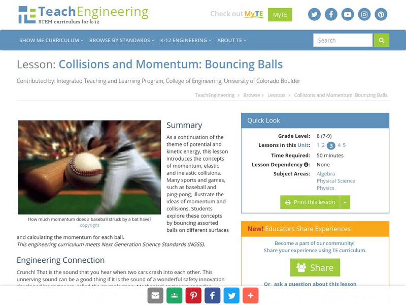 Teach Engineering: Collisions and Momentum: Bouncing Balls Lesson Plan Teach Engineering: Collisions and Momentum: Bouncing Balls Lesson Plan
