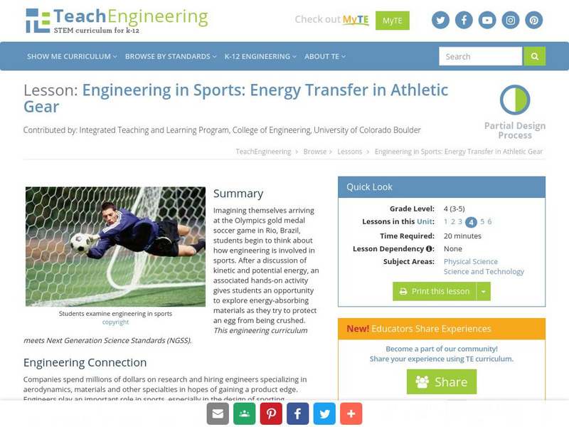 Teach Engineering: Engineering in Sports Lesson Plan Teach Engineering: Engineering in Sports Lesson Plan