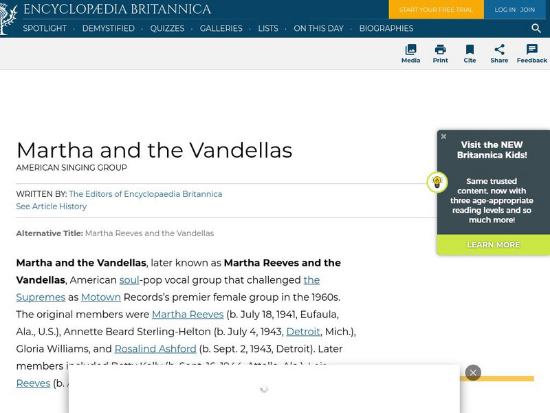 Encyclopedia Britannica: Martha and the Vandellas Handout Encyclopedia Britannica: Martha and the Vandellas Handout