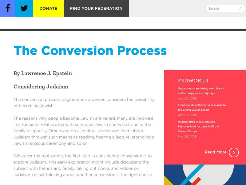 Jewish Federations of North America: The Conversion Process Article Jewish Federations of North America: The Conversion Process Article