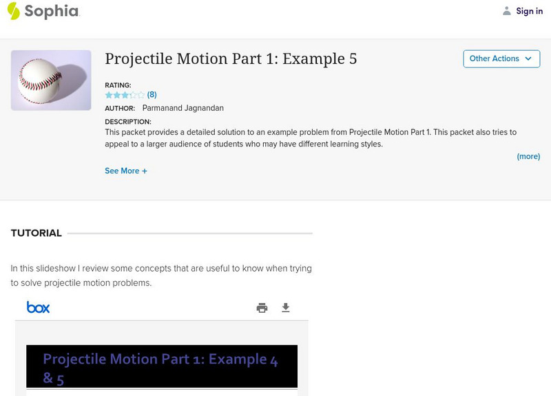 Sophia: Projectile Motion Part 1: Example 5 Instructional Video