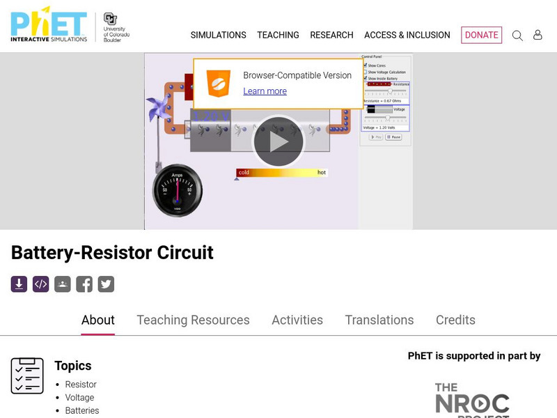 University of Colorado: Ph Et Interactive Simulations: Battery Resistor Circuit Interactive University of Colorado: Ph Et Interactive Simulations: Battery Resistor Circuit Interactive