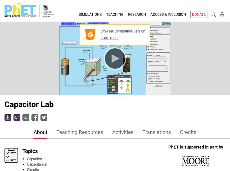 University of Colorado: Ph Et Interactive Simulations: Capacitor Lab Interactive University of Colorado: Ph Et Interactive Simulations: Capacitor Lab Interactive