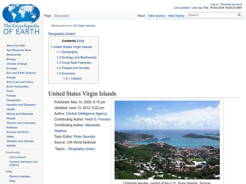 Encyclopedia of Earth: United States Virgin Islands (United States) Handout Encyclopedia of Earth: United States Virgin Islands (United States) Handout