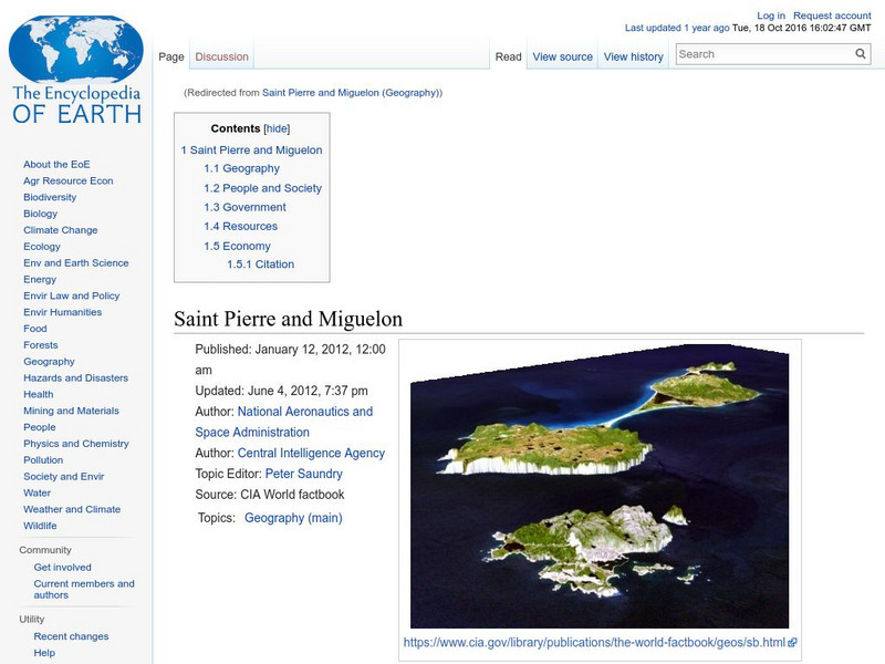 Encyclopedia of Earth: Saint Pierre and Miguelon (France) Handout Encyclopedia of Earth: Saint Pierre and Miguelon (France) Handout